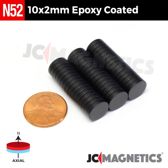 10mm x 2mm N52 Epoxy Coated neodymium magnets thin round discs 3